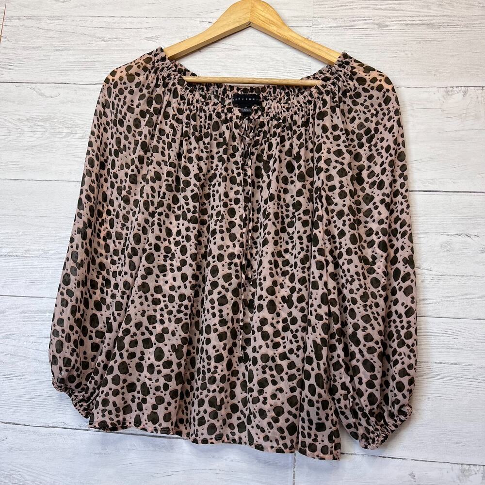 Sanctuary Blouse Womens Size Small Sheer Leopard Long Sleeve Off the Shoulder